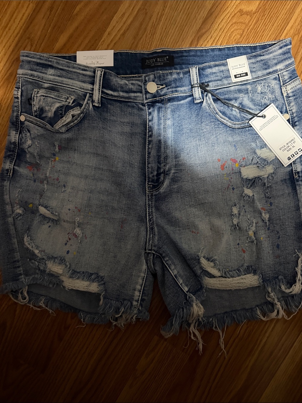 Judy Blue Light Wash Distressed Denim Shorts with Paint Detail